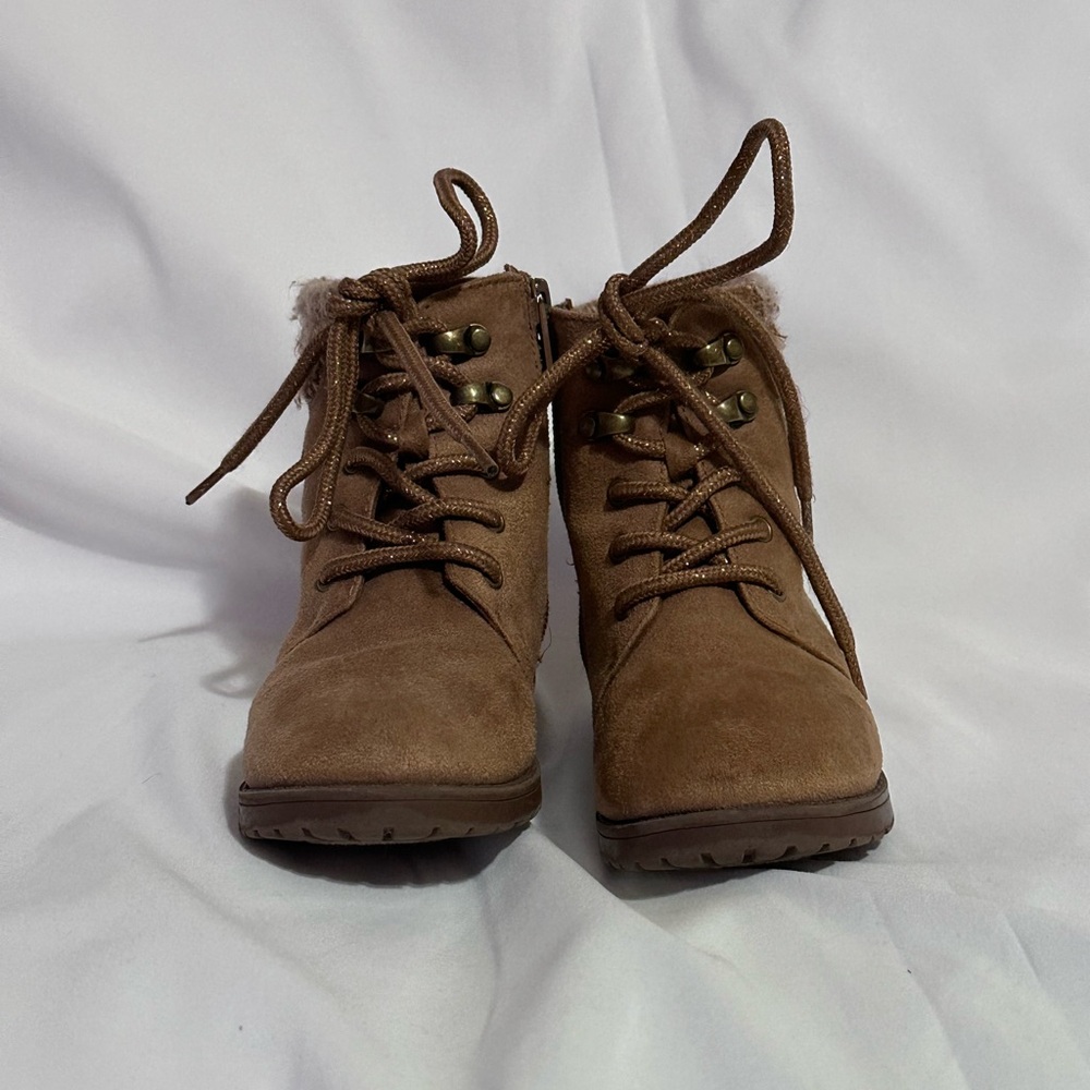 Brown Zip-Up Little Girls Boots